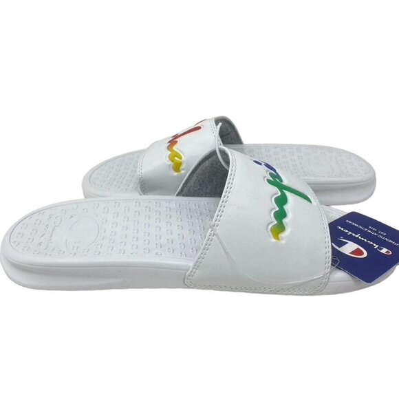 CHAMPION Super Slide Split Script White Rainbow Womens Slide Sandals 10 or 11 - Picture 6 of 10